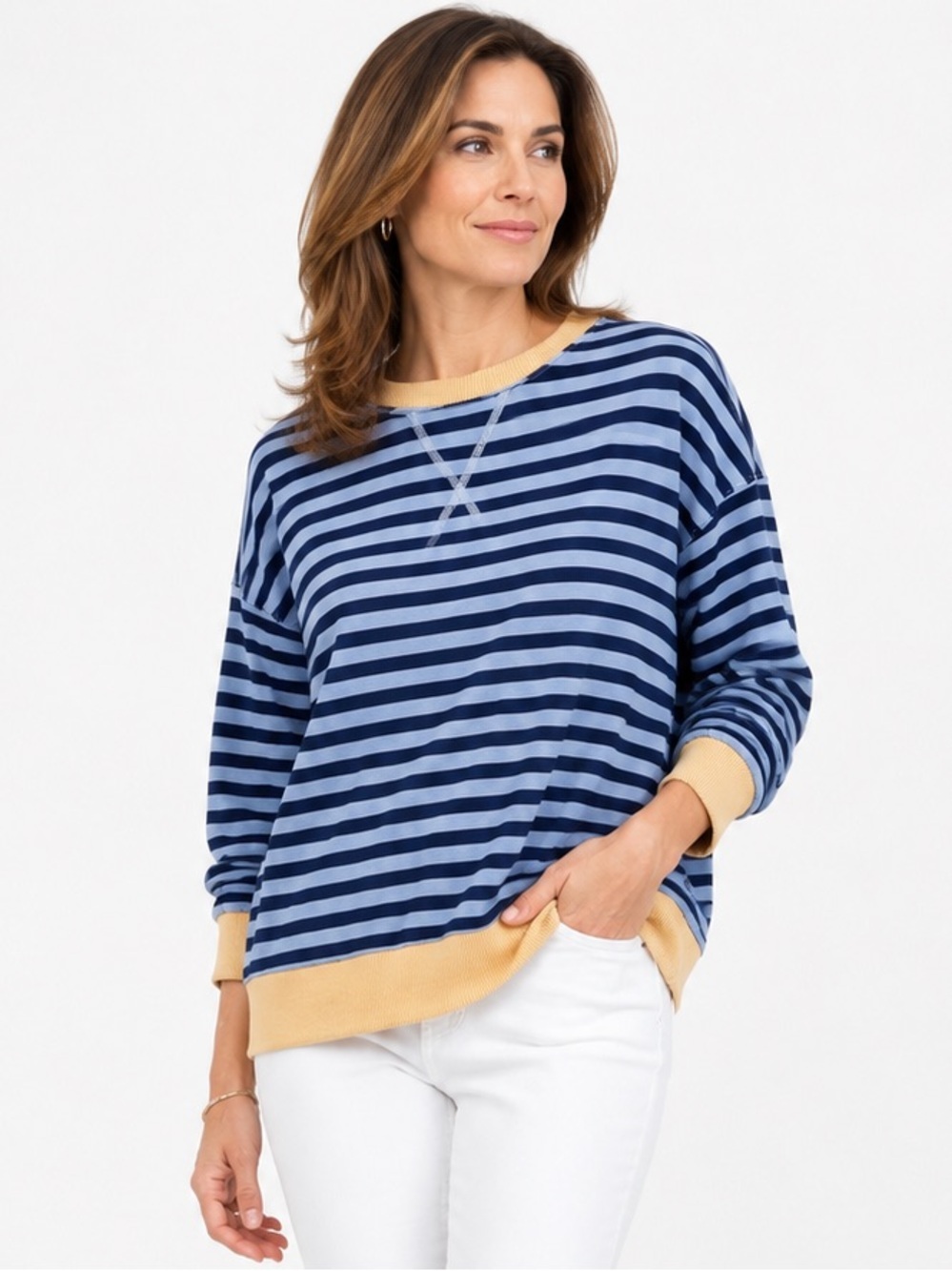 BTFBM Coastal Stripe Oversized Sweatshirt Blue Navy Cotton Blend Size S